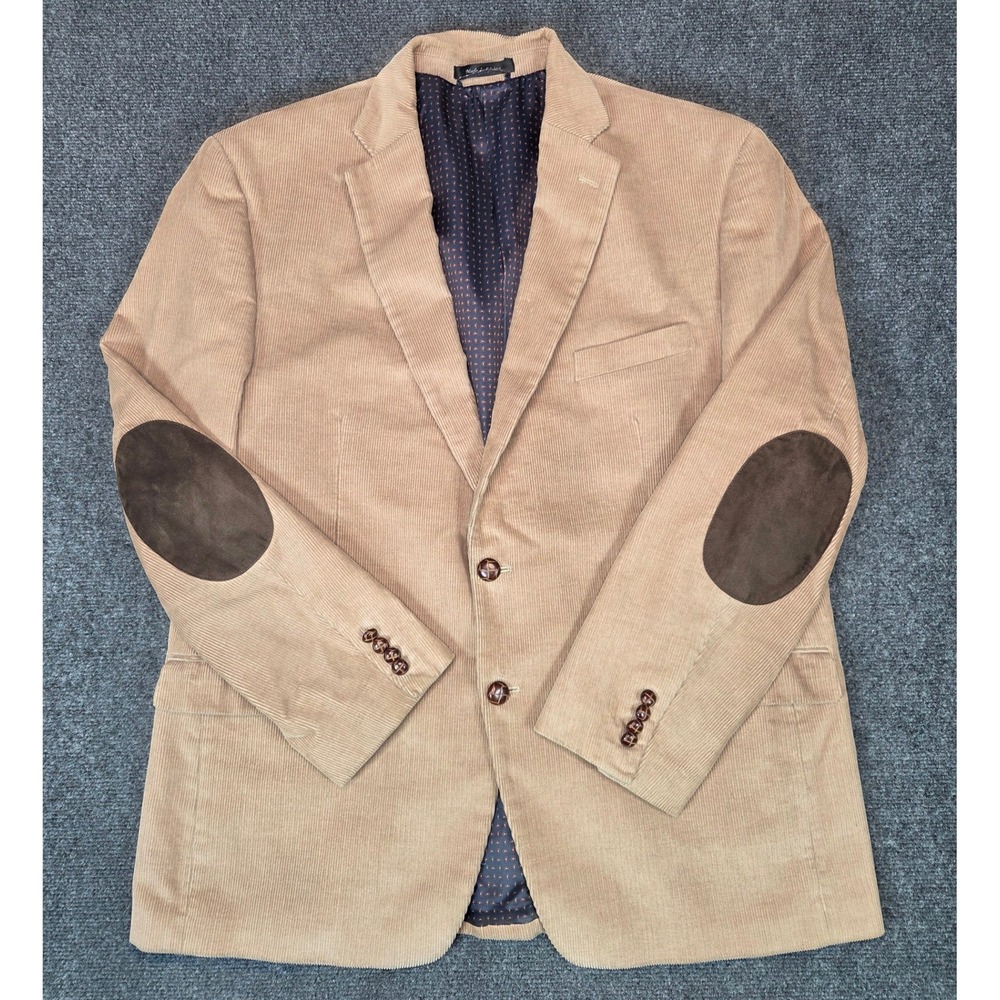 Chaps Corduroy Blazer Mens 46R Tan Elbow Patches Two Button Sport Coat